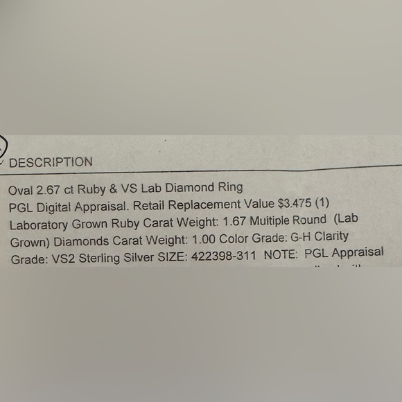 2.67 Ct Ruby & VS Lab Diamond Ring - Picture 5 of 5